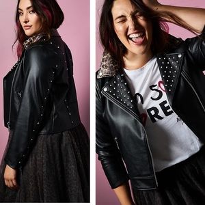 NWT Torrid Betsey Johnson Faux Leather Moto Jacket Leopard Accents 1X 14/16 NEW